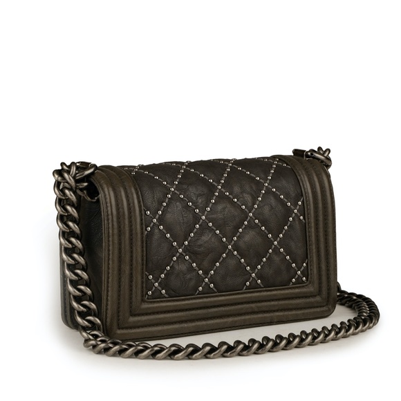 CHANEL Small Boy Bag Quilted Studded Gray Crumpled - Picture 11 of 11